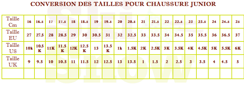 conversion taille chaussure uk